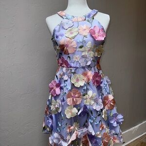 Rare Editions Big Girls Halter Neck Lavendar Floral Embroidered -Appliquéd Dress